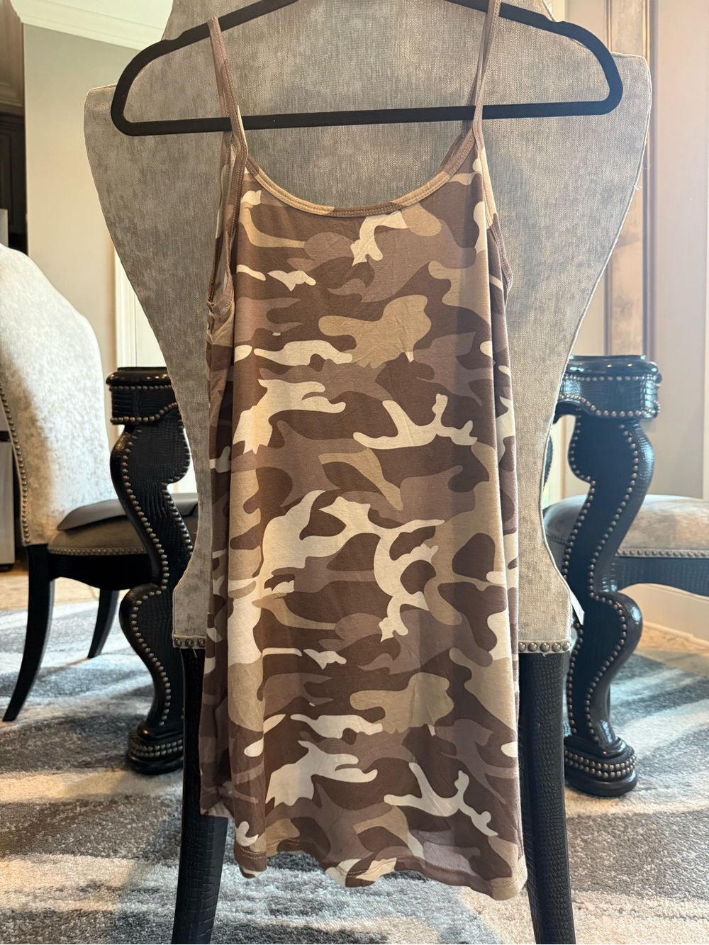 Camo Print Spaghetti Strap Slip Dress - Brown
